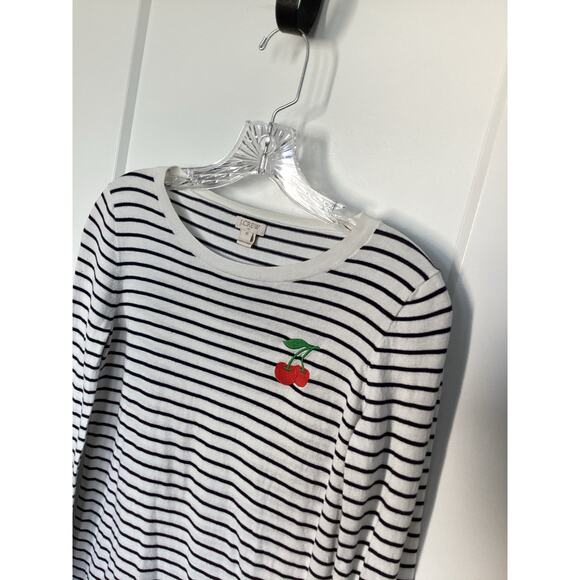 J. Crew Women's Embroidered Cherry Striped Teddie‎ Sweater Black White Size XS - Picture 2 of 9